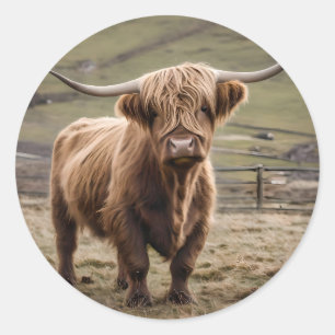Sticker Rond Vache Brown laine,