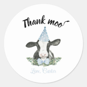 Sticker Rond Vache casquette Blue Party avec vache Imprimer Inv