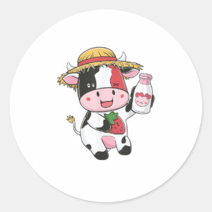 Sticker Rond Vache de fraise Kawaii Anime Lait de fraise _7