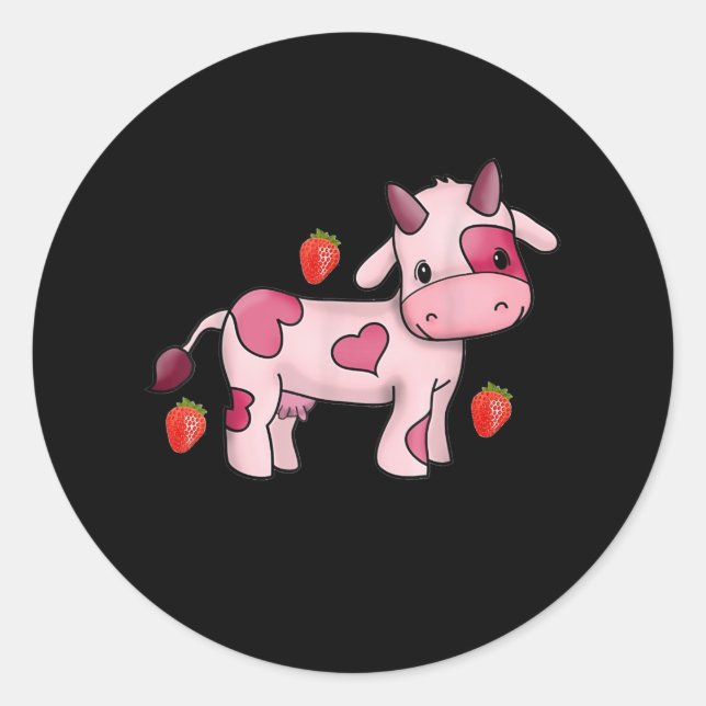 Sticker Rond Vache de fraise mignonne Vache rose (Devant)