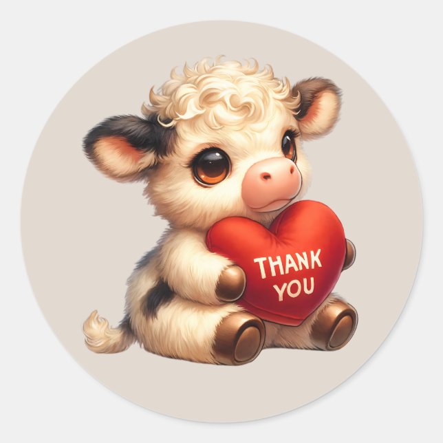 Sticker Rond Vache de Merci mignonne (Devant)