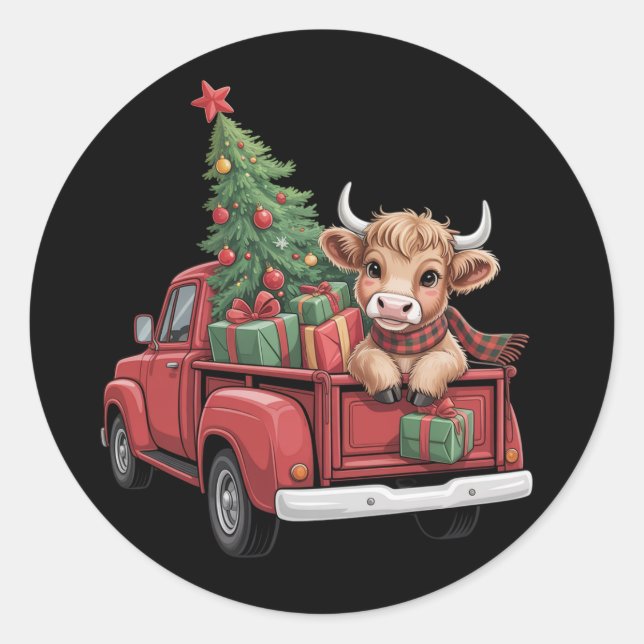 Sticker Rond Vache de Noël Vache Highland Vache dans la ferme d (Devant)