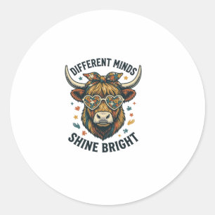 Sticker Rond Vache de sensibilisation à l'autisme Gravure vinta