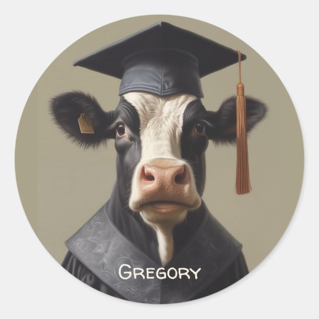 Sticker Rond Vache diplômée (Devant)