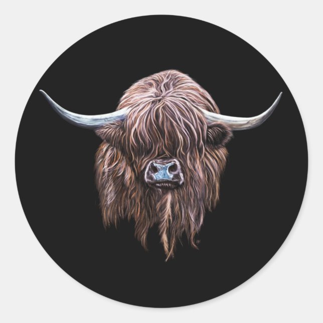 Sticker Rond Vache écossaise des Highlands en couleur (Devant)