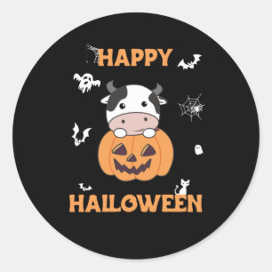 Sticker Rond Vache En Vaches mignonnes Citrouilles Bonne Hallow