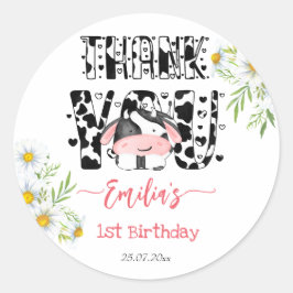 Sticker Rond Vache fête d'anniversaire vache motif marguerite m