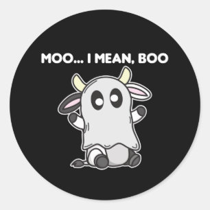 Sticker Rond Vache Ghost Cute Kawaii Halloween Moo I Mean Boo
