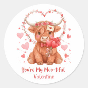 Sticker Rond Vache highlandaise mignonne de la Saint-Valentin a