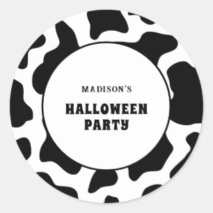 Sticker Rond Vache Imprimer noir et blanc Halloween Party