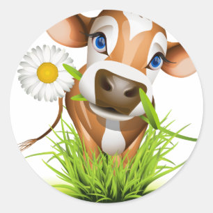 Sticker Rond Vache Jersey dans l'herbe