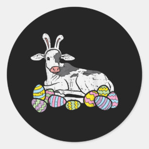 Sticker Rond Vache Lapin OEufs OEufs Drôle Agriculture Pâques 2