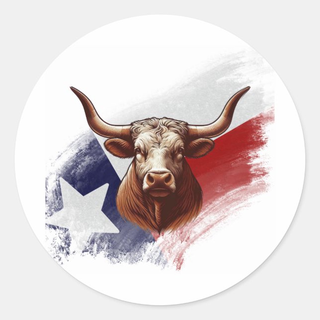 Sticker Rond Vache longhorne du Texas (Devant)