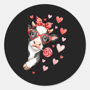 Sticker Rond Vache Mignonne Avec des Cœurs &amp; Bonbons - Vach