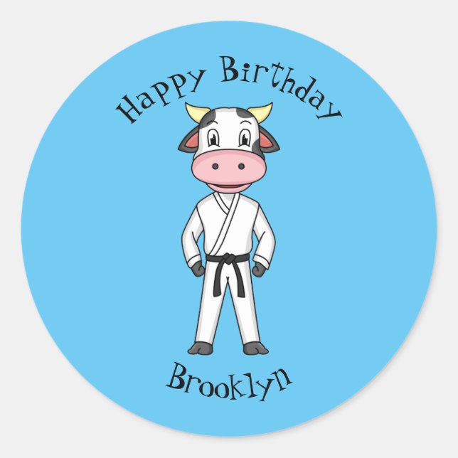Sticker Rond Vache mignonne en combinaison kung fu (Devant)
