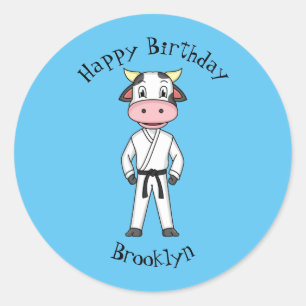 Sticker Rond Vache mignonne en combinaison kung fu