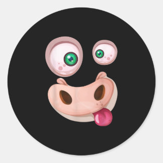 Sticker Rond Vache monstre moche drôle visage Halloween cadeau