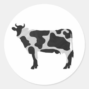 Sticker Rond Vache Noir et Blanc Silhouette
