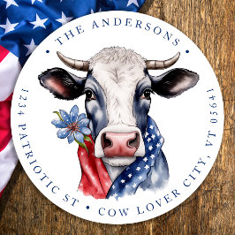 Sticker Rond Vache patriotique 4 juillet ferme Adresse de retou