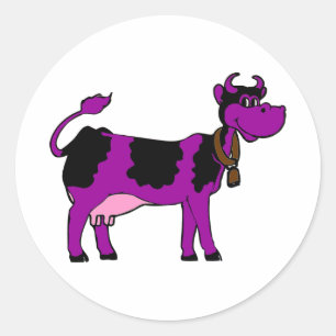 Sticker Rond Vache pourpre et noire avec les mamelons roses