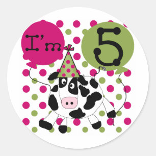 Sticker Rond Vache rose 5e Anniversaire Tshirts et cadeaux