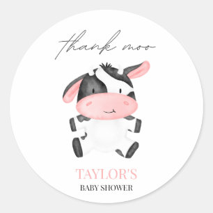 Sticker Rond Vache rose Motif ferme rustique pays Baby shower G