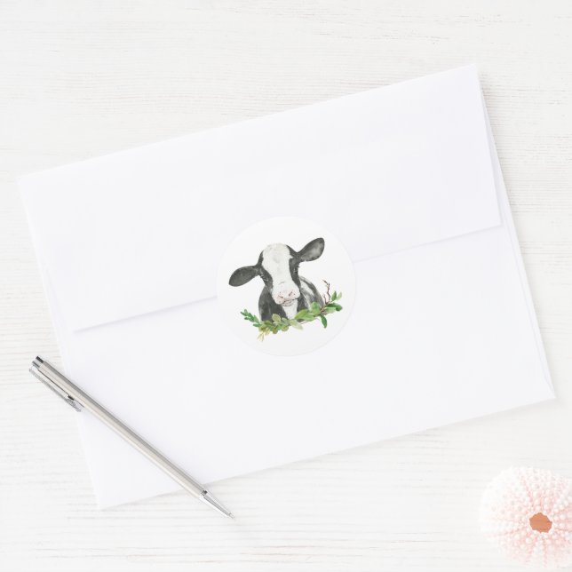 Sticker Rond Vache Saint Je suis une vache 1er Anniversaire (Enveloppe)