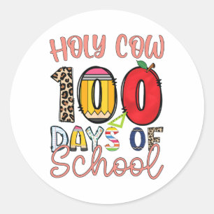 Sticker Rond Vache Sainte 100 Jours D'Enseignants Étudiants Enf