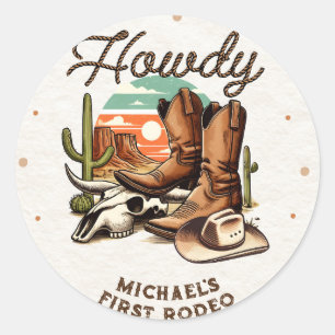 Sticker Rond Vacher Western Rodeo Anniversaire Enfants 
