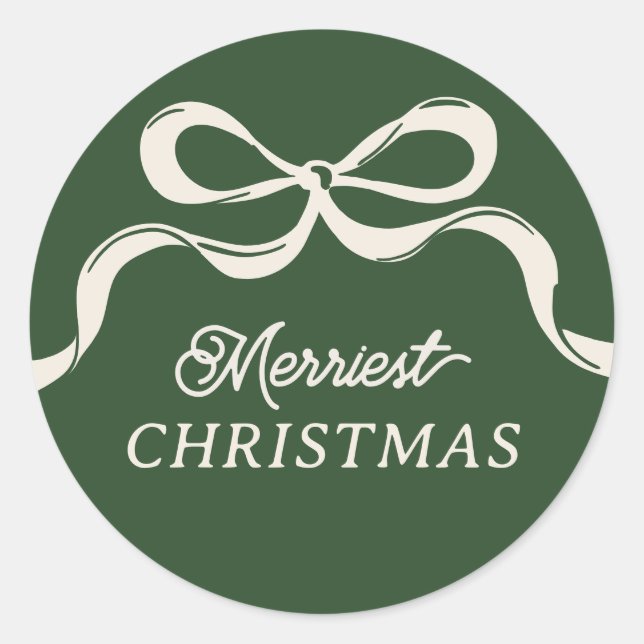 Sticker Rond Vaches de Noël modernes | Classic Holiday Green (Devant)