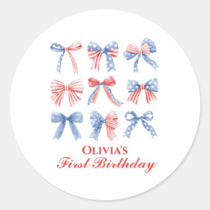 Sticker Rond Vaches rouges, blanches et bleues quatrième annive