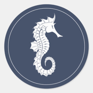 Sticker Rond Vague bleue Seahorse V2 Wht/Navy ID836