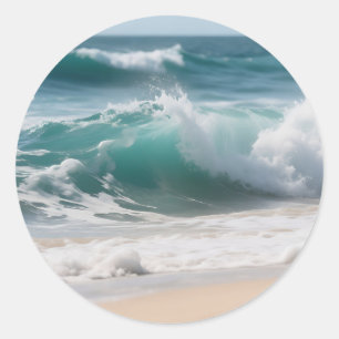 Sticker Rond Vague de l'océan turquoise s'écrasant sur le rivag