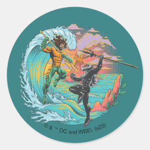 Sticker Rond Vague marémotrice Aquaman & Black Manta