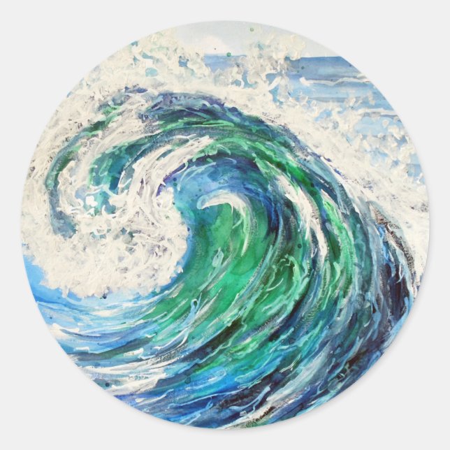 Sticker Rond Vague Océan Bleu (Devant)