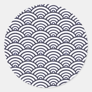 Sticker Rond Vagues bleues japonaises Seigaiha Mer