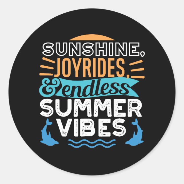 Sticker Rond Vagues de coucher de soleil et aventures d'été - C (Devant)