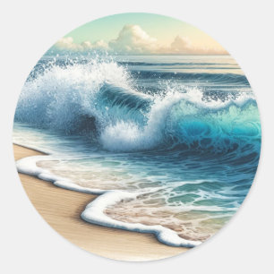 Sticker Rond Vagues de l'océan en crash Mariage rustique de pla