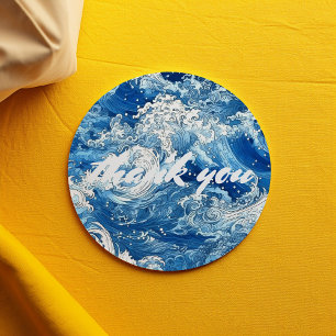 Sticker Rond Vagues déferlantes de l'océan bleu merci