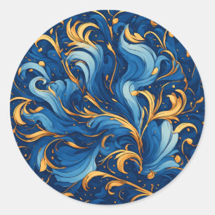 Sticker Rond Vagues royales de fantaisie Tourbillons de bleu et