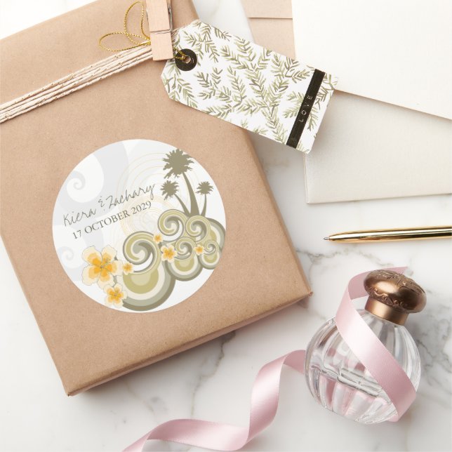 Sticker Rond Vagues tropicales Hibiscus jaune Destination Maria (Cadeaux)