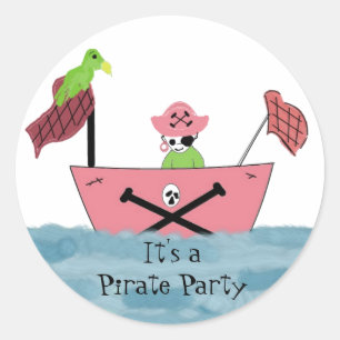Sticker Rond Vaisseau pirate rose