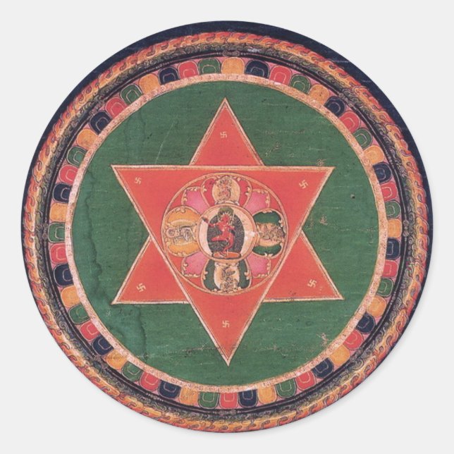 Sticker Rond Vajravarahi Vajrayogini Bouddhiste Tibétain Mandal (Devant)