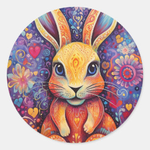 Sticker Rond Valentine Bunny Flowers coeur violet