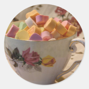 Sticker Rond Valentine Candy et Tea Rose