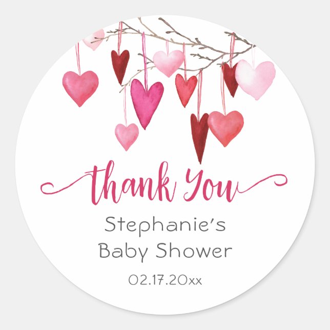 Sticker Rond Valentine Coeurs roses Baby shower Merci (Devant)