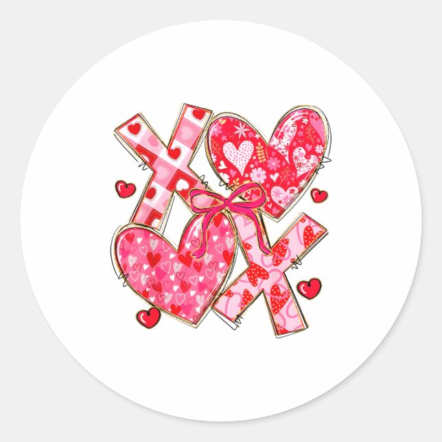 Sticker Rond Valentine Coquette Bow Xoxo Hearts Lover Girl Wome (Devant)