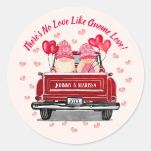 Sticker Rond Valentine Gnome Love Pink Hearts Noms