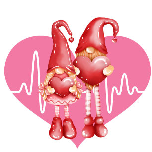 Sticker Rond Valentine Gnome, Valentine Heartbeat