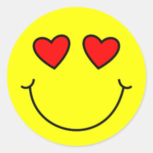 Sticker Rond Valentine Heart Eyes Emoji jaune